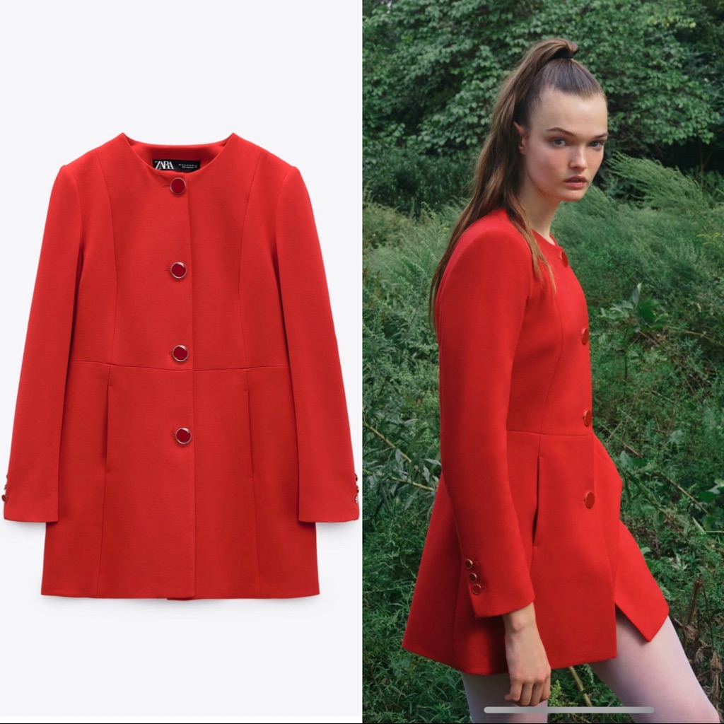 Zara Fitted Long Blazer / Dress, Red